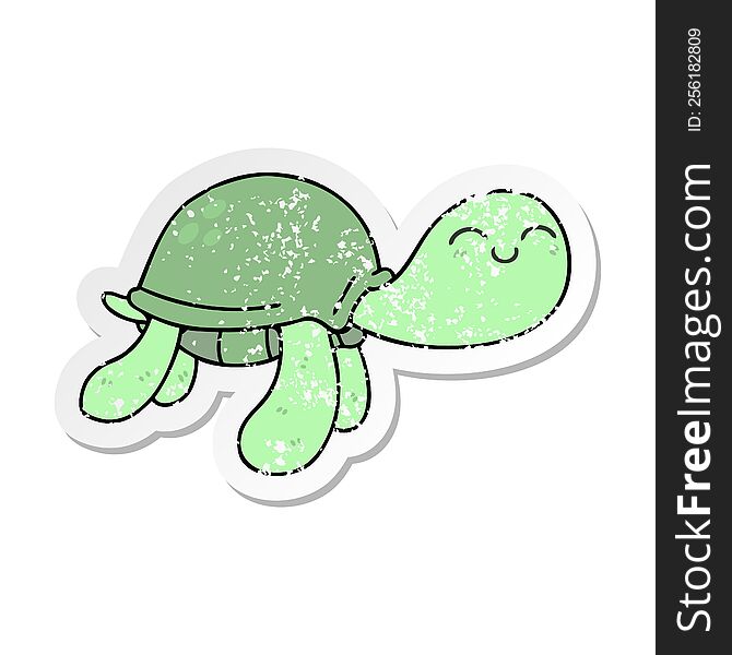 distressed sticker of a quirky hand drawn cartoon turtle