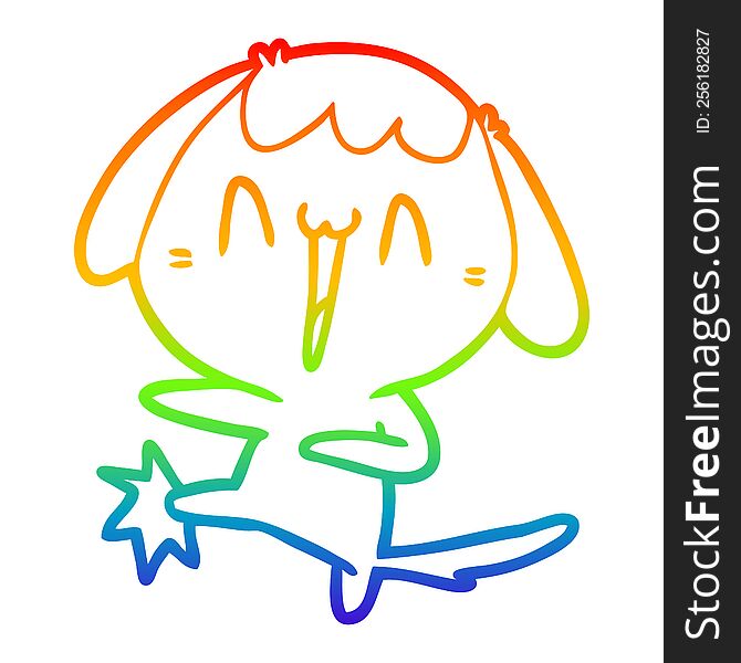 rainbow gradient line drawing of a cartoon laughing dog kicking
