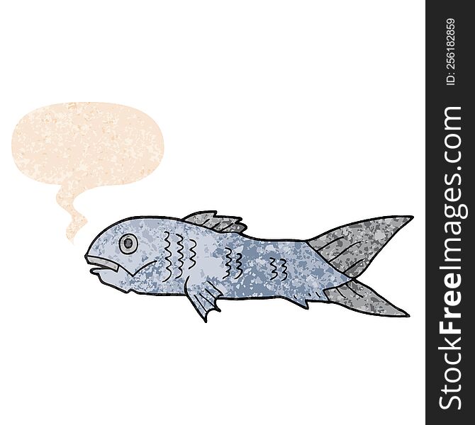 Cartoon Fish And Speech Bubble In Retro Textured Style