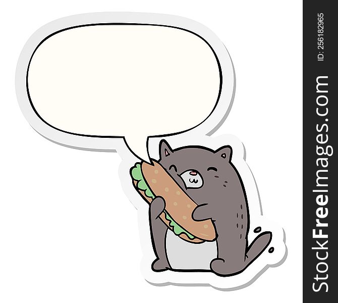 cartoon cat loving the amazing sandwich he s just made for lunch and speech bubble sticker