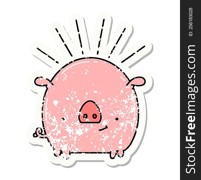 Grunge Sticker Of Tattoo Style Pig Character