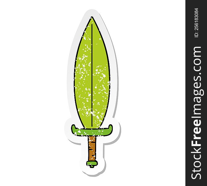 hand drawn distressed sticker cartoon doodle of a magic leaf knife