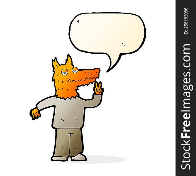Cartoon Happy Fox Man With Speech Bubble