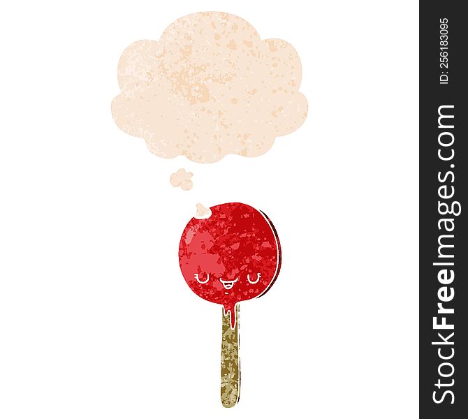 Cartoon Candy Lollipop And Thought Bubble In Retro Textured Style