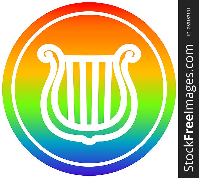 musical instrument harp circular icon with rainbow gradient finish. musical instrument harp circular icon with rainbow gradient finish