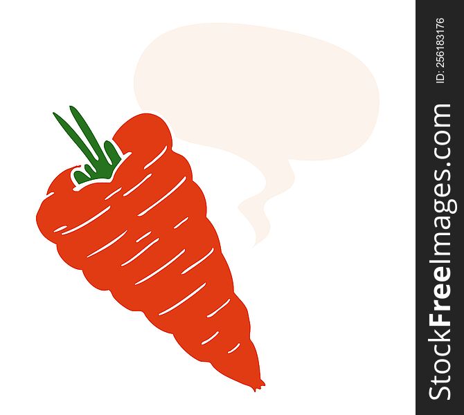 cartoon carrot with speech bubble in retro style