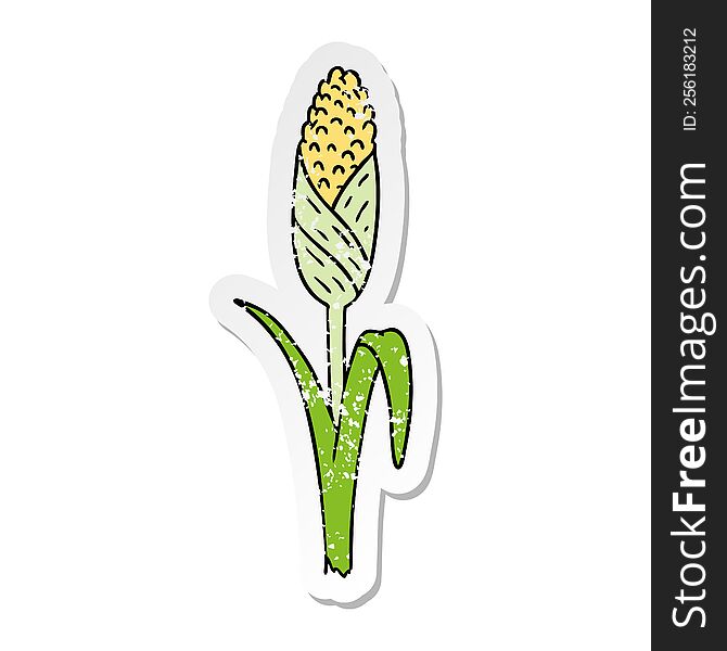 distressed sticker cartoon doodle of fresh corn on the cob