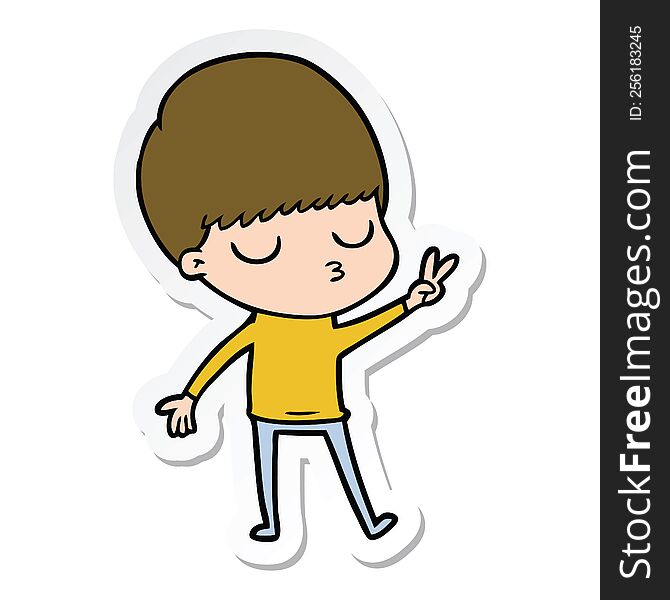 Sticker Of A Cartoon Calm Boy