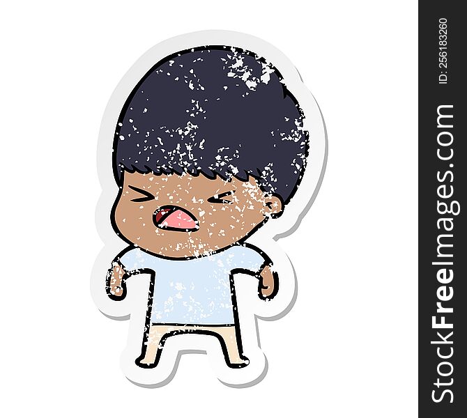 Distressed Sticker Of A Cartoon Stressed Man