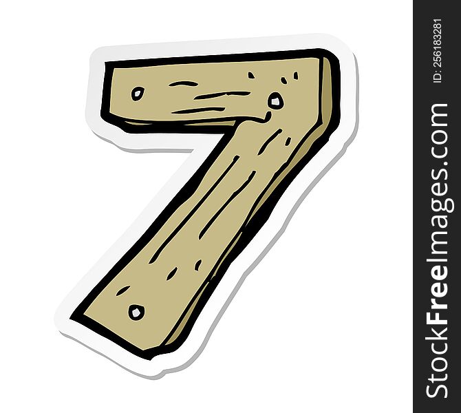 Sticker Of A Cartoon Wooden Number