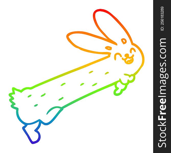 Rainbow Gradient Line Drawing Funny Cartoon Rabbit