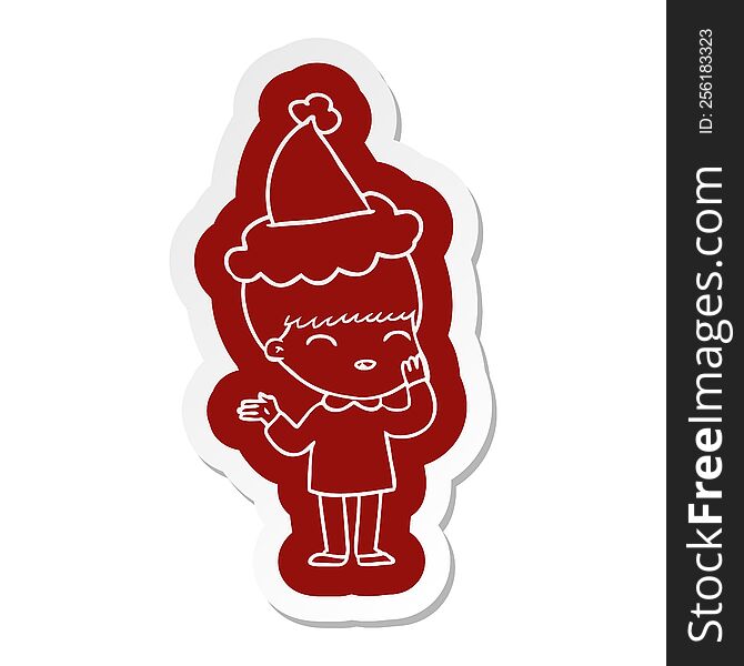 Happy Cartoon  Sticker Of A Boy Wearing Santa Hat