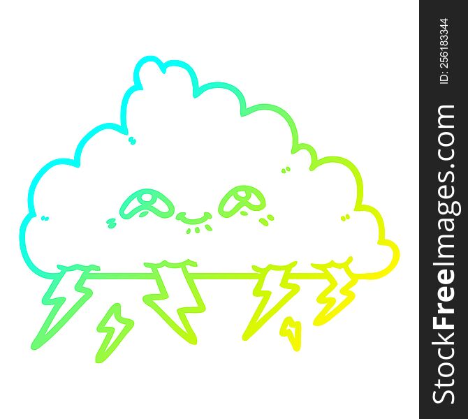 Cold Gradient Line Drawing Cartoon Thundercloud