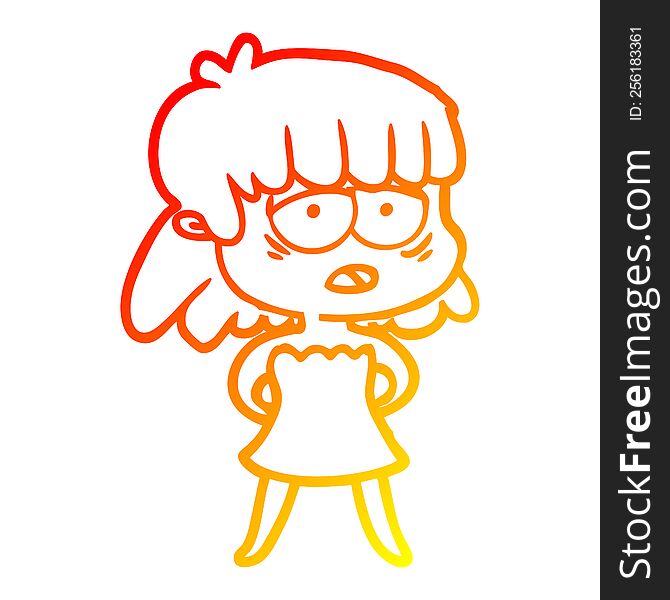 warm gradient line drawing of a cartoon tired woman