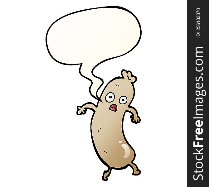 cartoon sausage with speech bubble in smooth gradient style