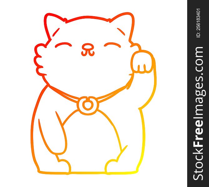 Warm Gradient Line Drawing Cartoon Cat Waving