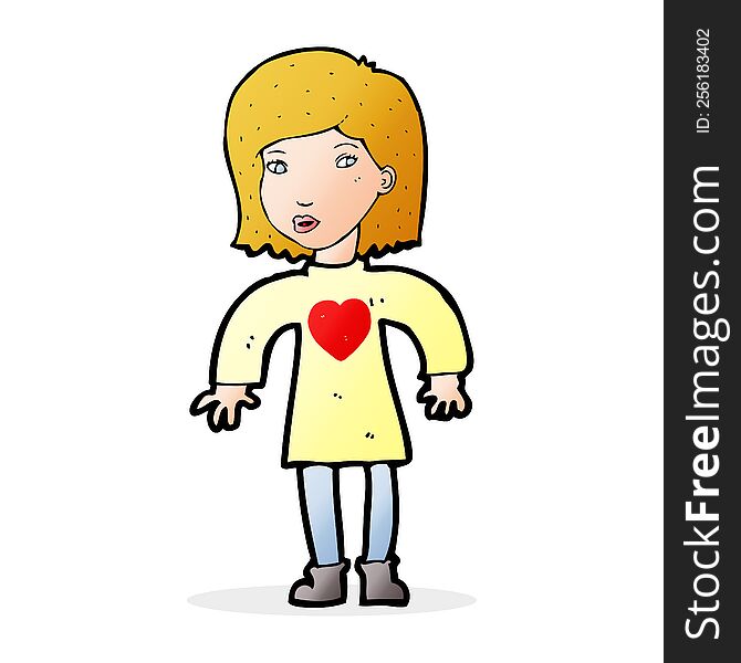 cartoon woman wearing heart shirt