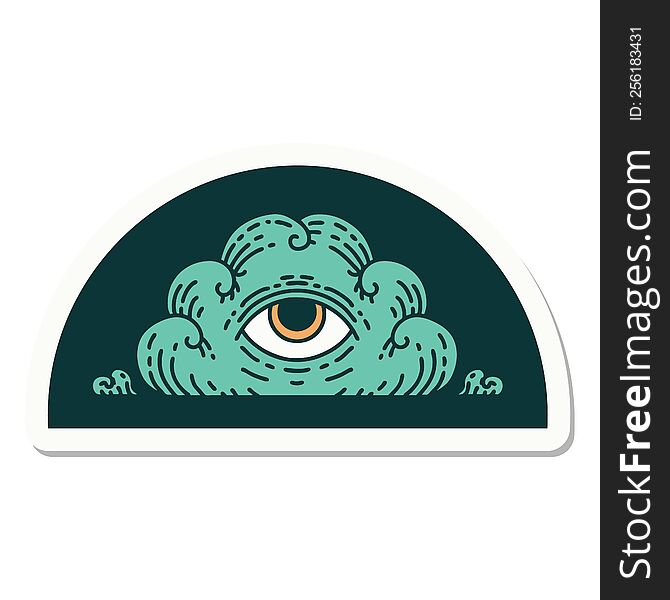 sticker of tattoo in traditional style of an all seeing eye cloud. sticker of tattoo in traditional style of an all seeing eye cloud