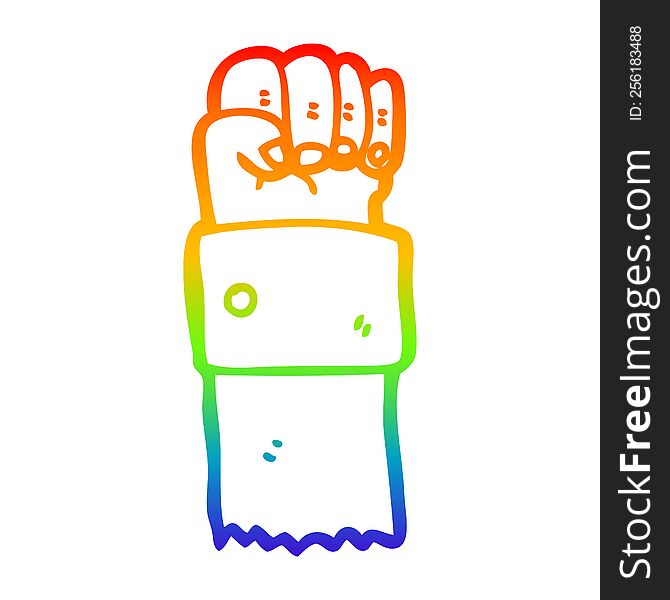 rainbow gradient line drawing of a cartoon raised fist
