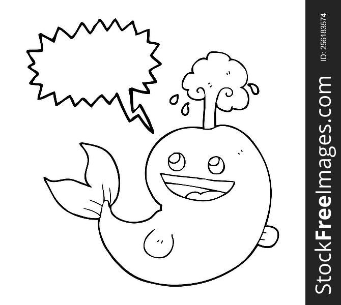 freehand drawn speech bubble cartoon whale spouting water