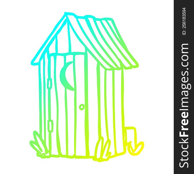 cold gradient line drawing traditional outdoor toilet with crescent moon window