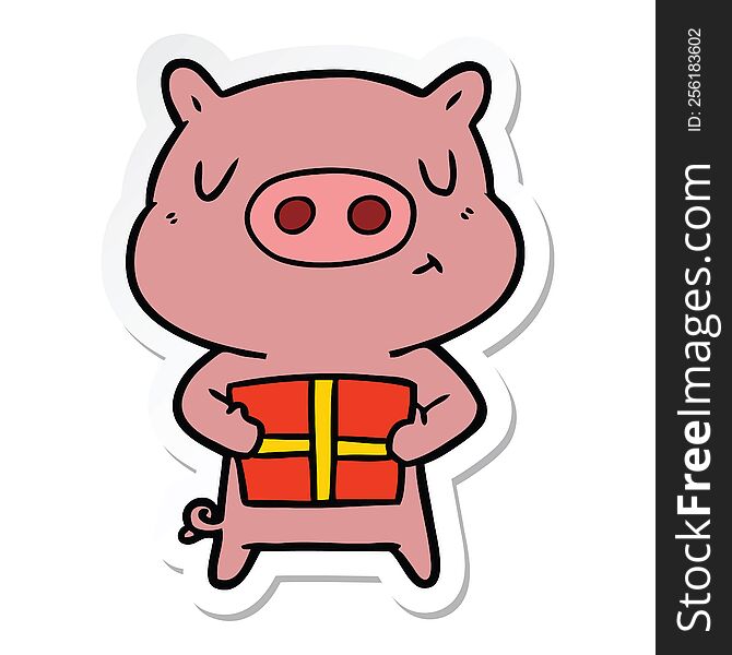 Sticker Of A Cartoon Christmas Pig