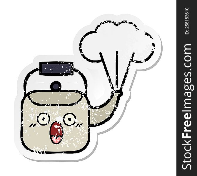 Distressed Sticker Of A Cute Cartoon Steaming Kettle