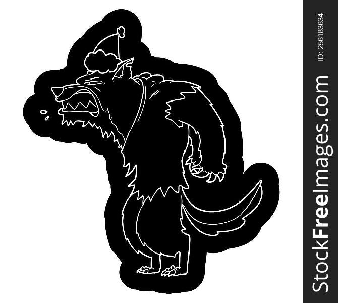 angry werewolf cartoon icon of a wearing santa hat