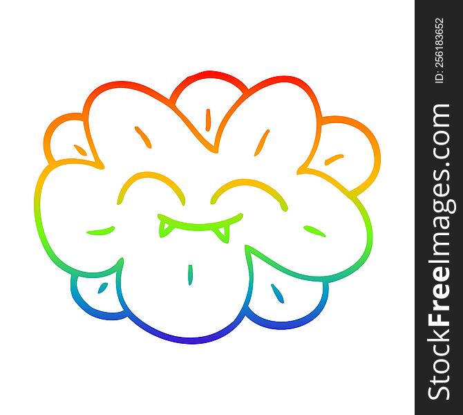 rainbow gradient line drawing of a cartoon flower with fangs