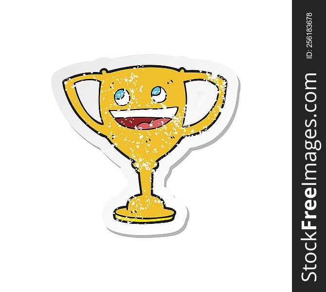 Retro Distressed Sticker Of A Cartoon Sports Trophy