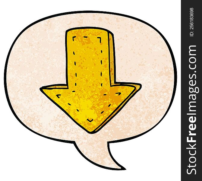 Cartoon Pointing Arrow And Speech Bubble In Retro Texture Style