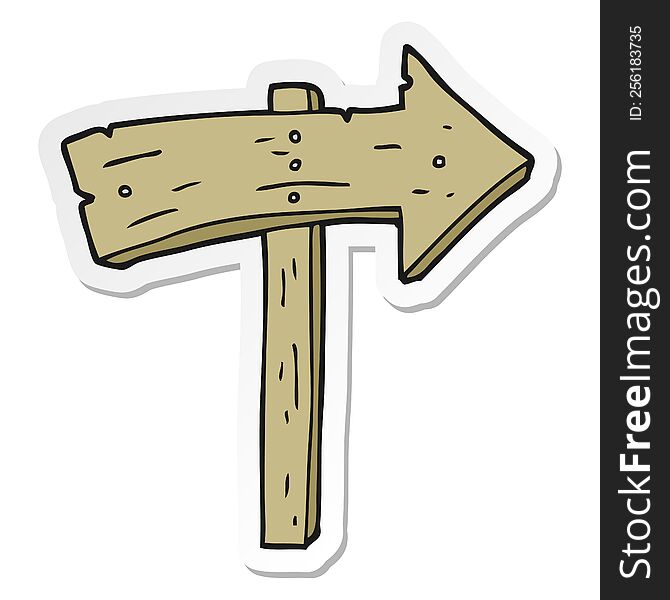 Sticker Of A Cartoon Wooden Direction Arrow