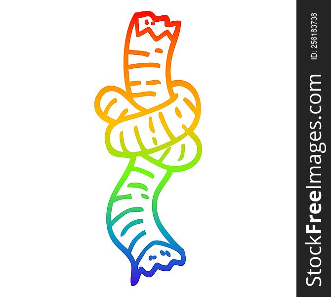 rainbow gradient line drawing of a cartoon tied rope