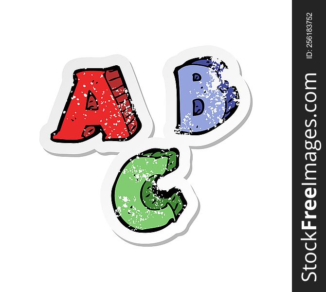 retro distressed sticker of a cartoon ABC letters