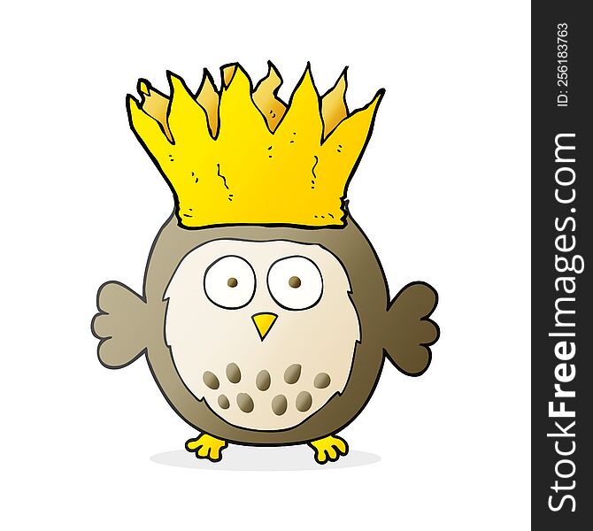 freehand drawn cartoon owl wearing paper crown christmas hat