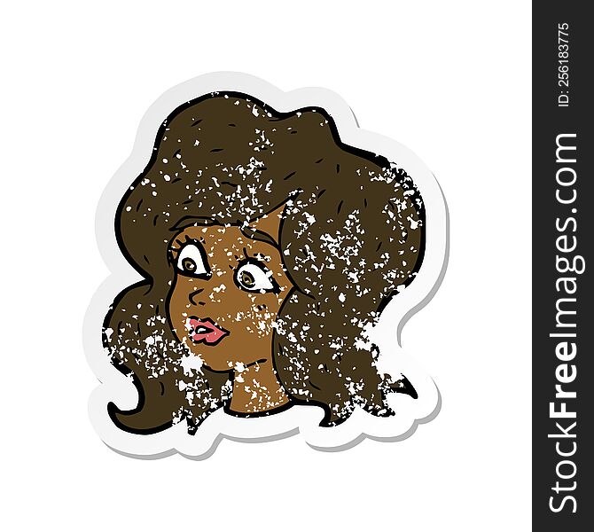 Retro Distressed Sticker Of A Cartoon Woman Looking Concerned