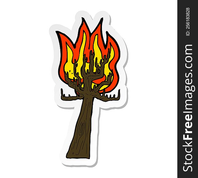 sticker of a cartoon tree on fire