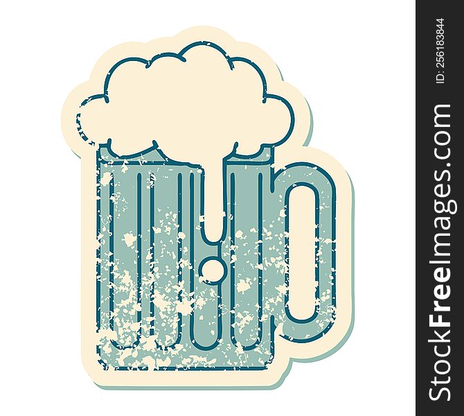 Distressed Sticker Tattoo Style Icon Of A Beer Tankard
