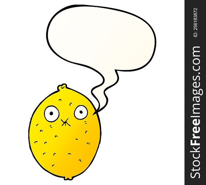 cartoon bitter lemon with speech bubble in smooth gradient style