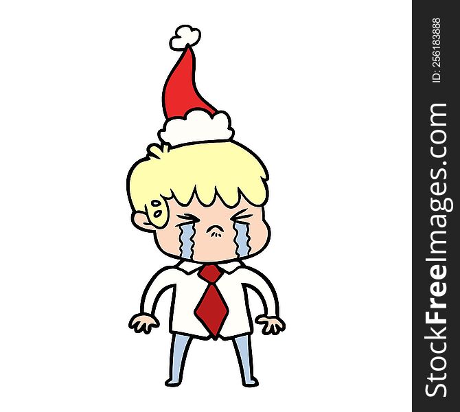 Line Drawing Of A Boy Crying Wearing Santa Hat