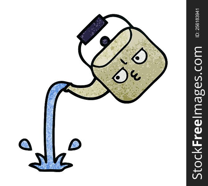 retro grunge texture cartoon of a pouring kettle
