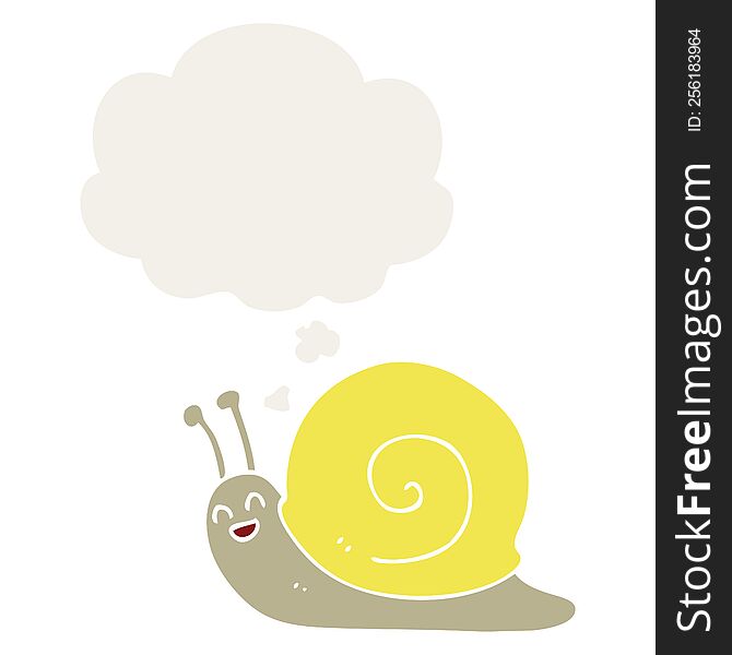 cartoon snail with thought bubble in retro style