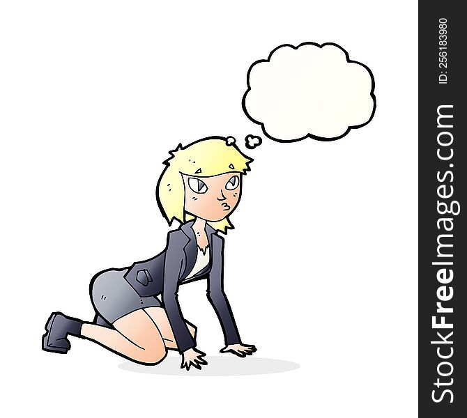 Cartoon Woman On Hands And Knees With Thought Bubble