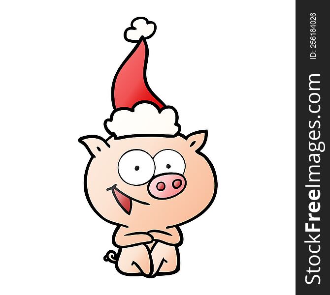 Cheerful Sitting Pig Gradient Cartoon Of A Wearing Santa Hat