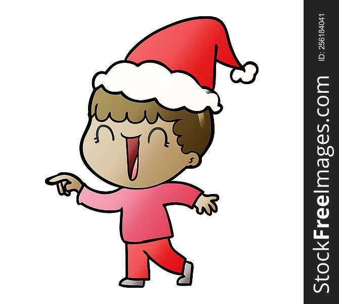 Laughing Gradient Cartoon Of A Man Pointing Wearing Santa Hat