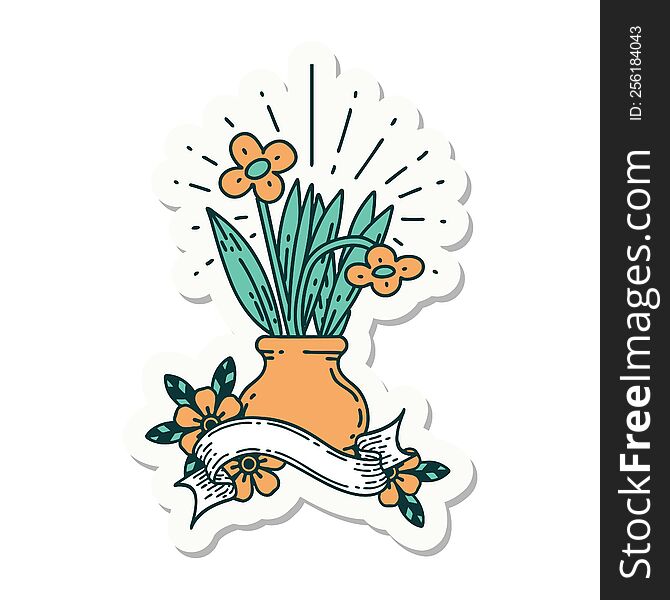 sticker of a tattoo style flowers in vase