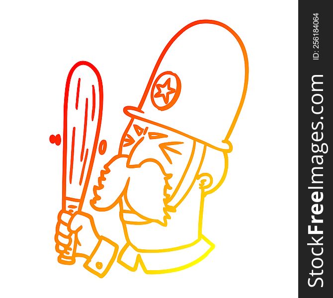 warm gradient line drawing cartoon policeman waving baton