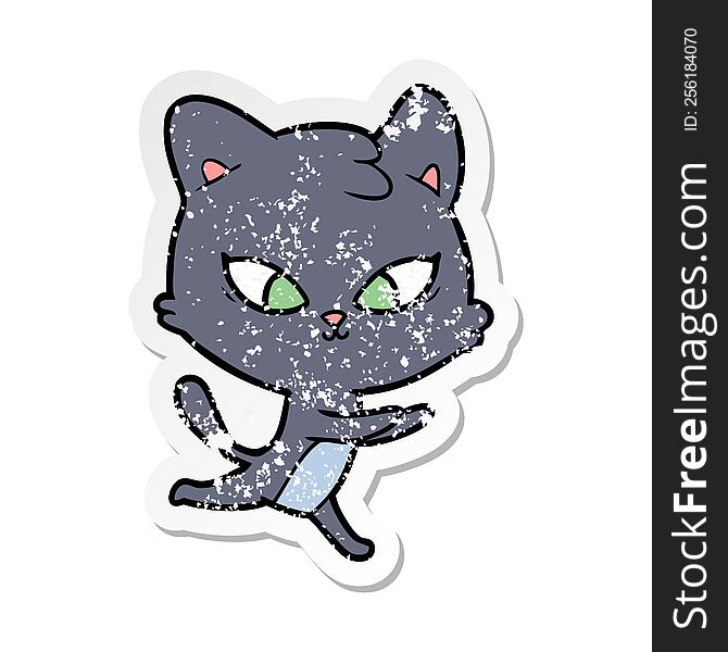 Distressed Sticker Of A Cute Cartoon Cat