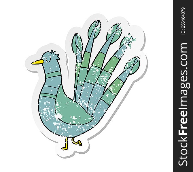 Distressed Sticker Of A Cartoon Peacock