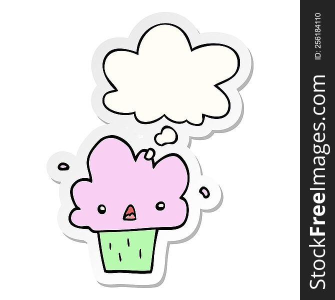 cartoon cupcake with thought bubble as a printed sticker
